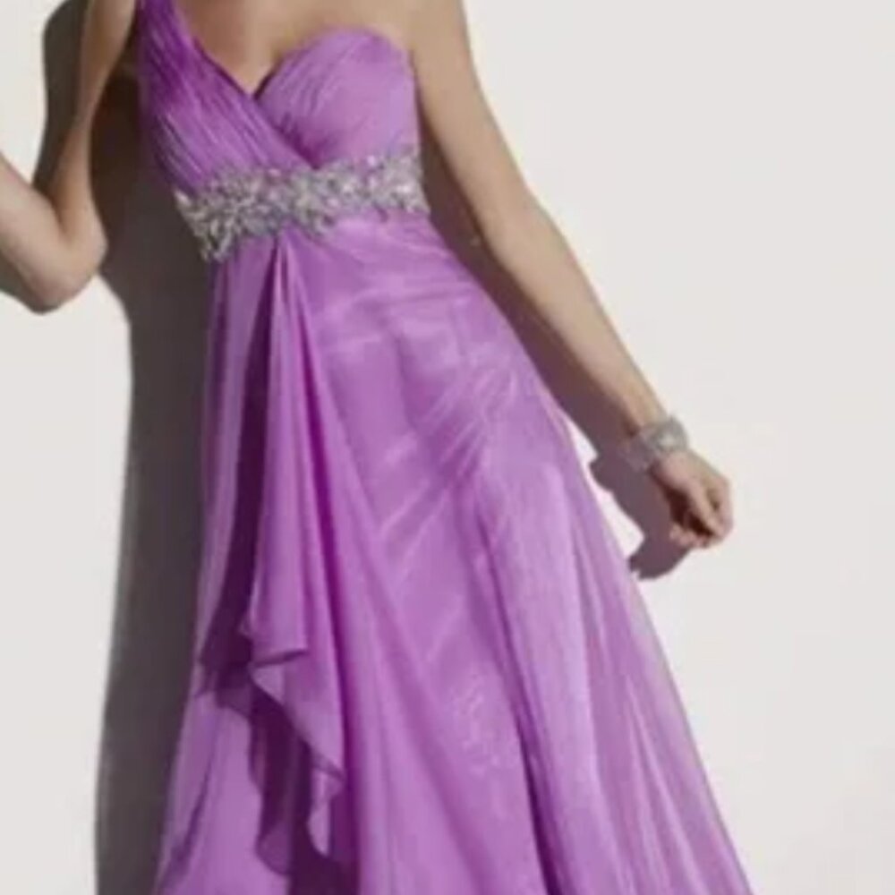 Studio 17 12442 purple one shoulder pleated empire prom dress